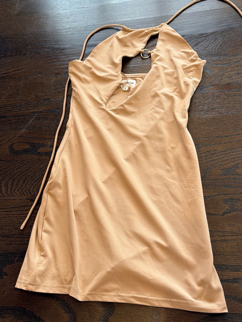 superdown Beige Halter Mini Dress with Keyhole
